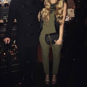 Olive green ASOS pleated Jumpsuit with pockets and open pleated back, US Size 4